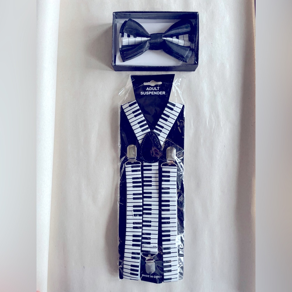 NIP Adult-sized Keyboard Suspenders and Bow Tie
